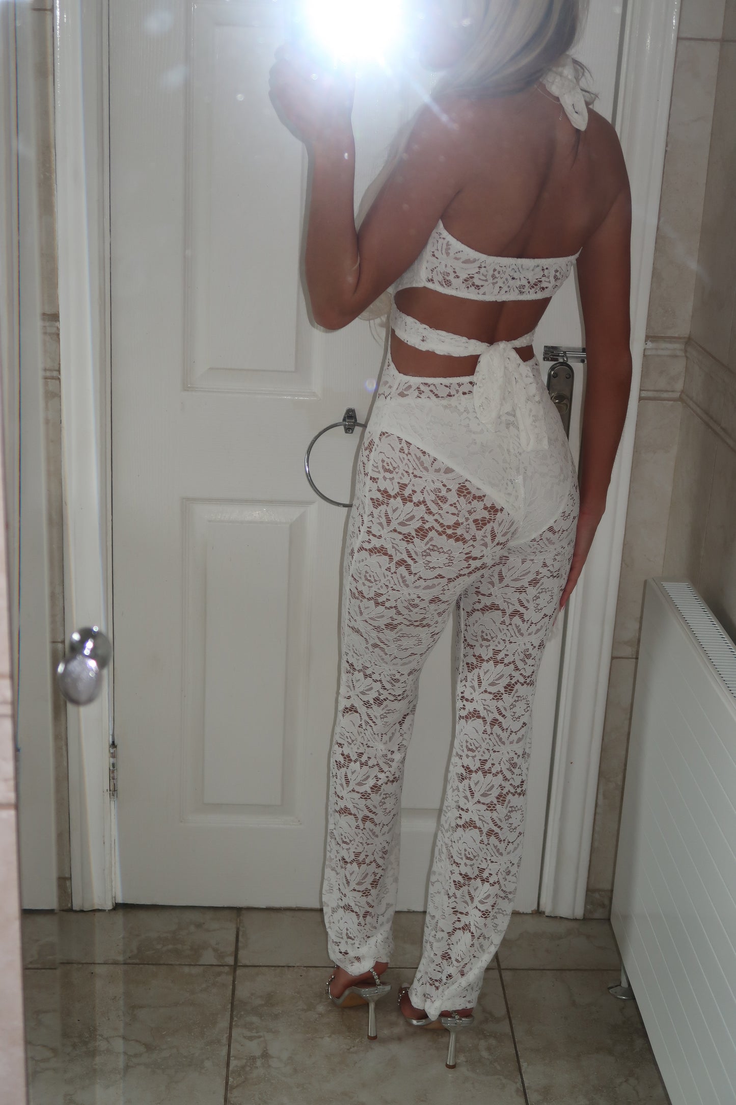 White lace cut out jumpsuit