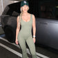 Khaki cut out back ruched push-up jumpsuit