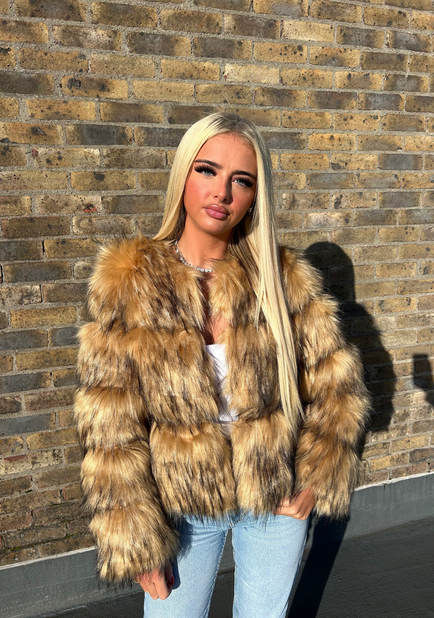 Raccoon Faux fur 3/4 sleeve coat