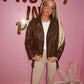 PU Brown belted biker jacket