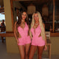 Tia pink crochet playsuit