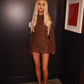 Brown flared sleeve sequins dress