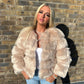 Luxury Cream Faux fur 3/4 length sleeve fur coat