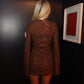 Brown flared sleeve sequins dress
