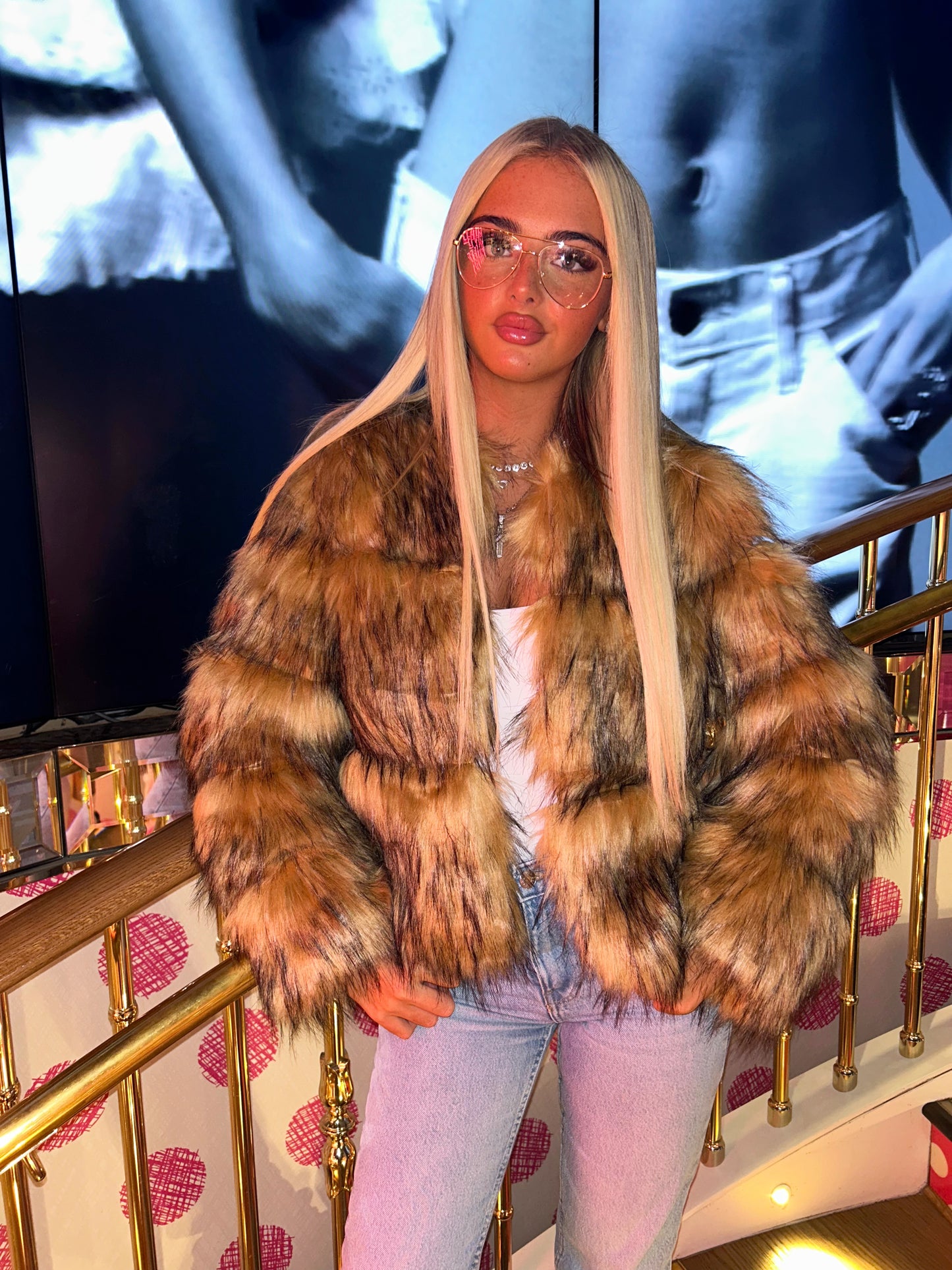 Raccoon Faux fur 3/4 sleeve coat
