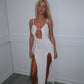 White frill hem split dress