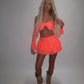 LIMITED EDITION HAND MADE AND DESIGNED IN HOUSE: Coral frilly Rara skirt top and sleeves three piece