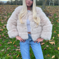 Luxury Cream Faux fur 3/4 length sleeve fur coat