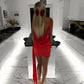 Red draped asymmetric sequins dress