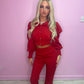 Red puff sleeve top and trousers set