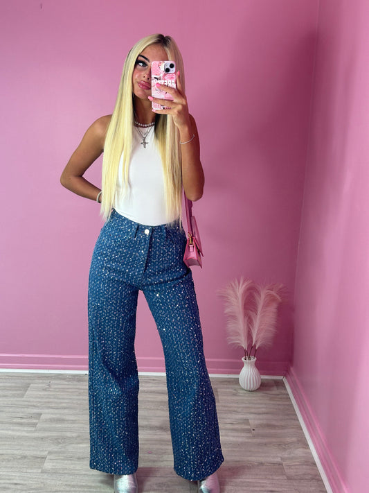 Sequin wide leg jeans