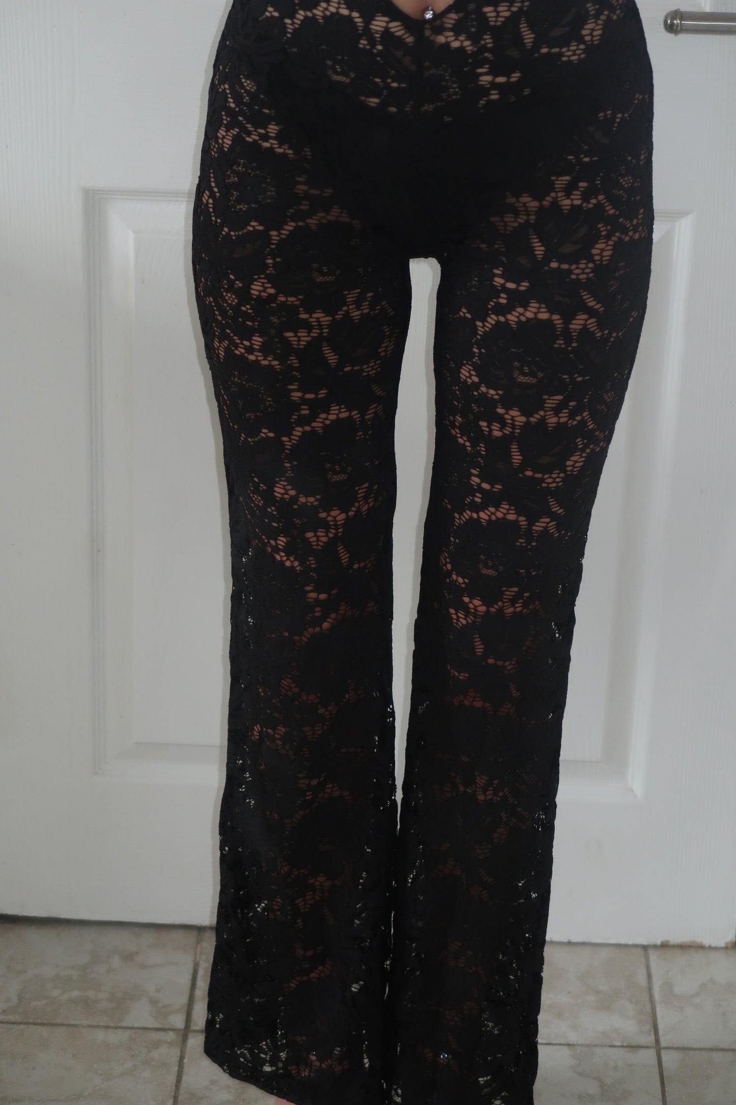 Black lace cut out jumpsuit