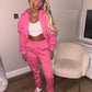 Pink ruched sleeve tracksuit