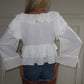 White Cropped Ruffle Blouse