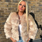 Luxury Cream Faux fur 3/4 length sleeve fur coat