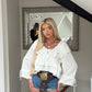 White Cropped Ruffle Blouse