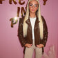 PU Brown belted biker jacket