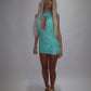 LIMITED EDITION HAND MADE AND DESIGNED IN HOUSE: ‘Aura’ blue lace dress