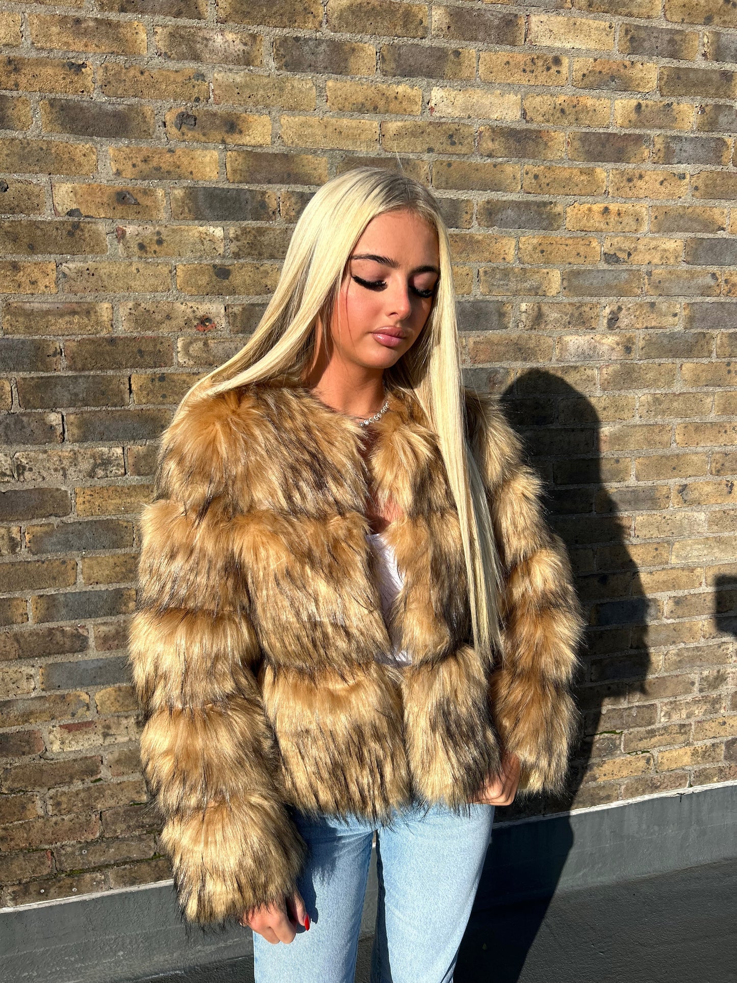 Raccoon Faux fur 3/4 sleeve coat