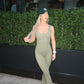 Khaki cut out back ruched push-up jumpsuit