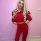 Red puff sleeve top and trousers set