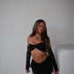 LIMITED EDITION HAND MADE AND DESIGNED IN HOUSE: Black frilly Rara skirt top and sleeves three piece