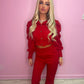 Red puff sleeve top and trousers set