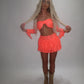 LIMITED EDITION HAND MADE AND DESIGNED IN HOUSE: Coral frilly Rara skirt top and sleeves three piece