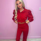 Red puff sleeve top and trousers set