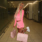 LIMITED EDITION HAND MADE AND DESIGNED IN HOUSE: Pink velour three piece shorts set