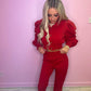 Red puff sleeve top and trousers set