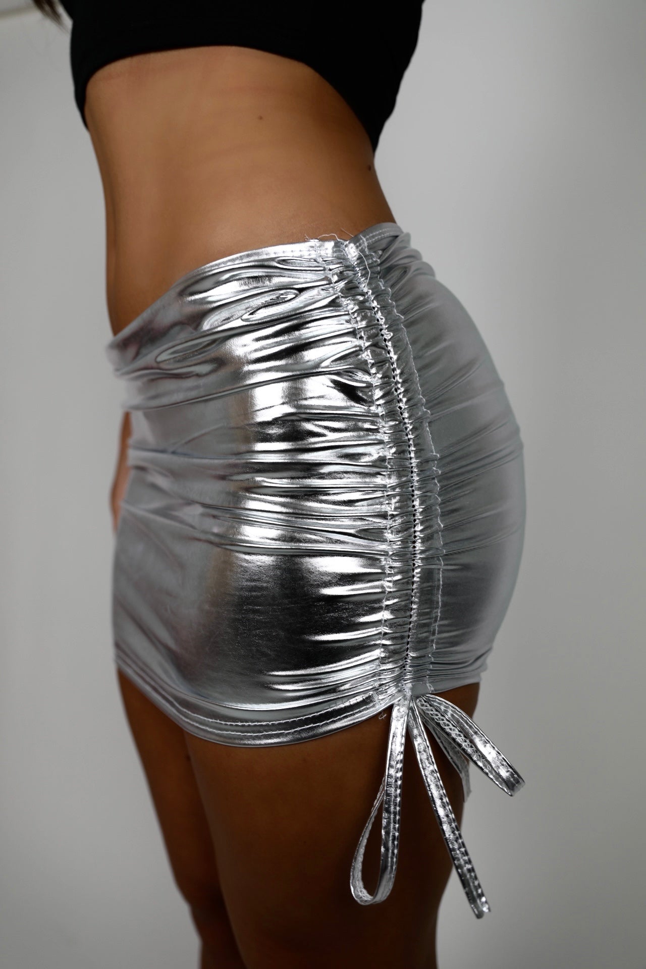 Pre-order Silver metallic ruched skirt