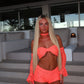 LIMITED EDITION HAND MADE AND DESIGNED IN HOUSE: Coral shorts, top, sleeves and neck choker 4 piece