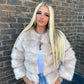 Luxury Cream Faux fur 3/4 length sleeve fur coat