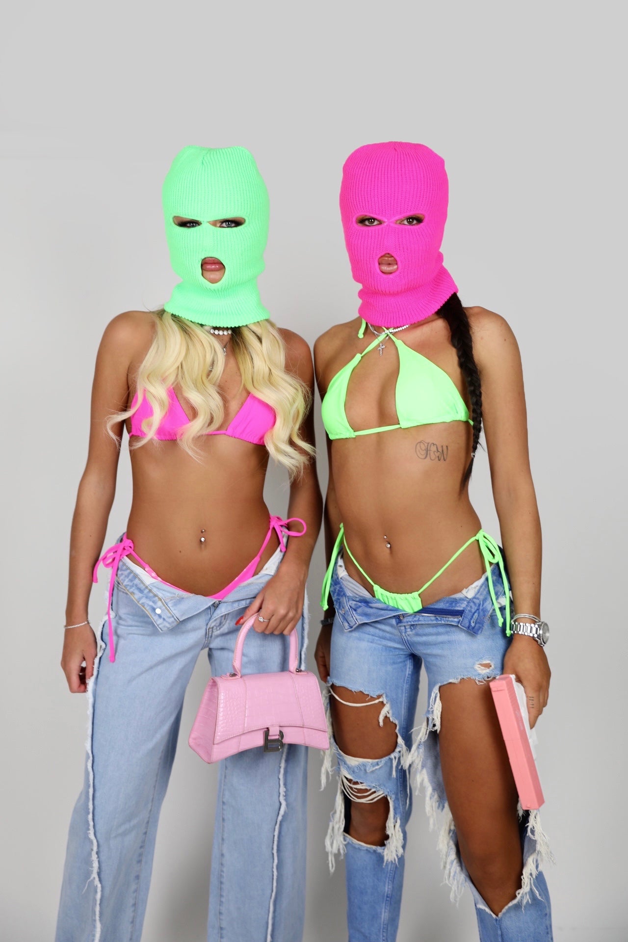 Green Balaclava and pink top