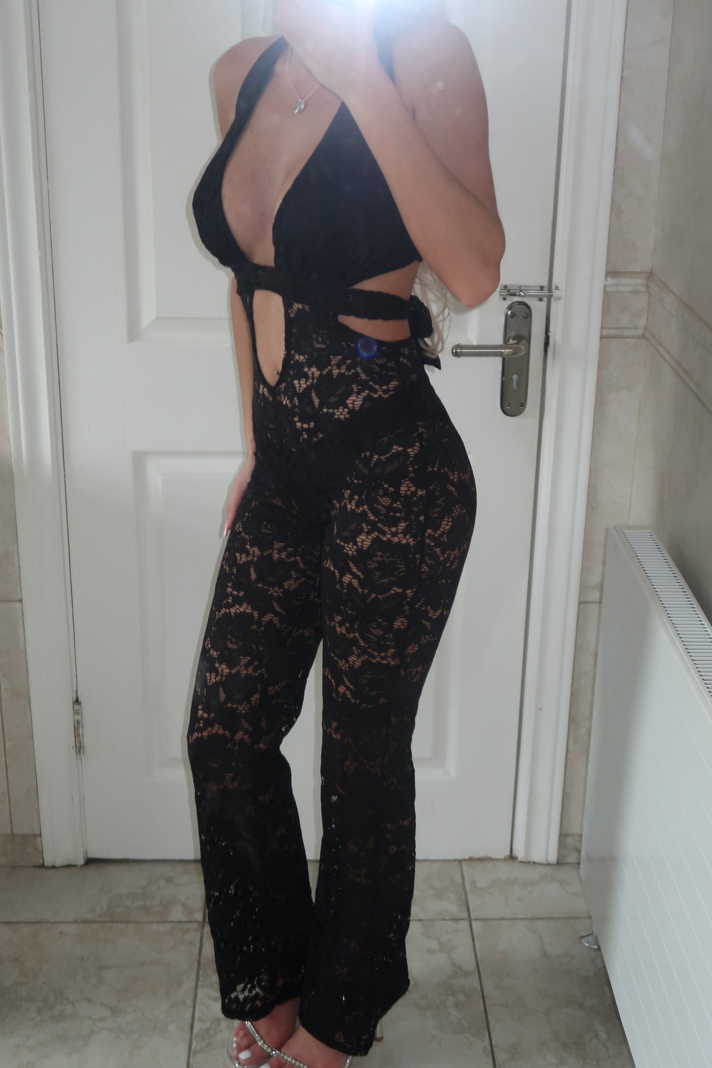 Black lace cut out jumpsuit