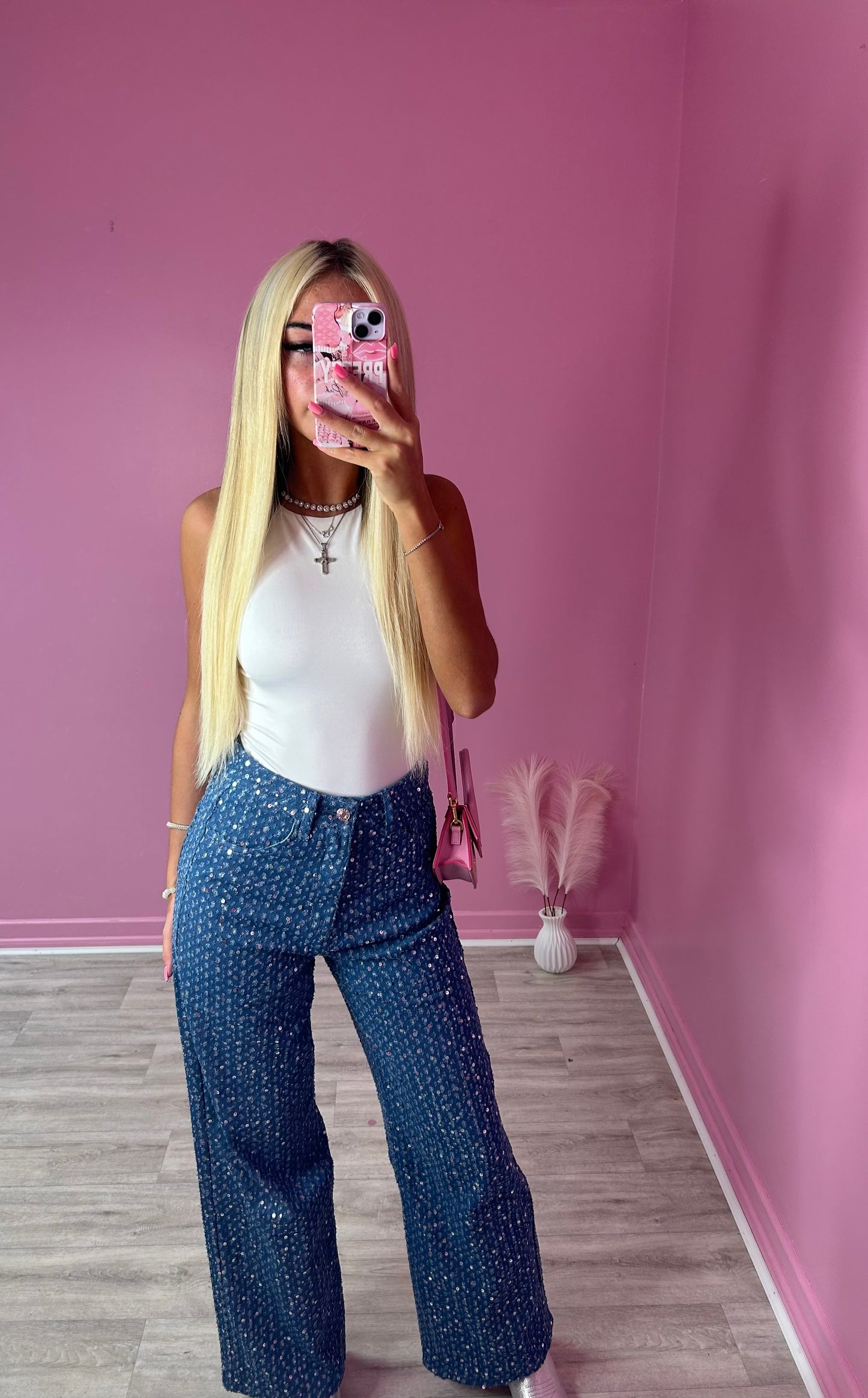 Sequin wide leg jeans