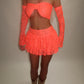 LIMITED EDITION HAND MADE AND DESIGNED IN HOUSE: Coral frilly Rara skirt top and sleeves three piece