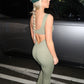 Khaki cut out back ruched push-up jumpsuit