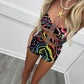 Multi-coloured cut out top and shorts co-ord