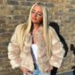 Luxury Cream Faux fur 3/4 length sleeve fur coat