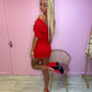 Red bow front dress