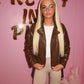 PU Brown belted biker jacket