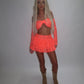 LIMITED EDITION HAND MADE AND DESIGNED IN HOUSE: Coral frilly Rara skirt top and sleeves three piece