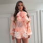 Floral Print Blouse And Shorts Set With Neckerchie