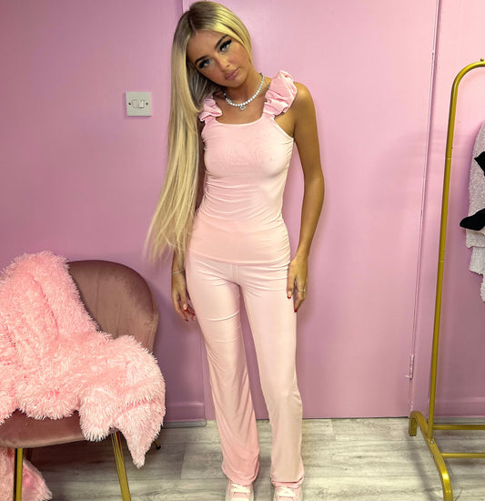 Luxury pink ruffle loungewear set