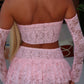 LIMITED EDITION HAND MADE AND DESIGNED IN HOUSE: Baby pink frilly Rara skirt top and sleeves three piece