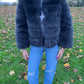 Luxury Dark charcoal grey NEW luxury faux fur coat 3/4 sleeve