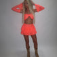 LIMITED EDITION HAND MADE AND DESIGNED IN HOUSE: Coral frilly Rara skirt top and sleeves three piece