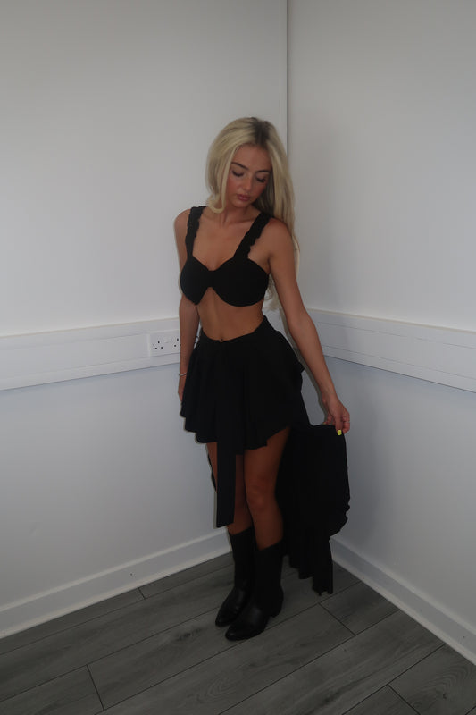 Black Embroidery bralet and high low skirt set